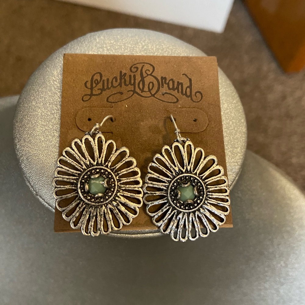Lucky Brand Floral Silver and Green Earrings